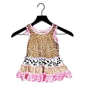 Laura Dare Animal Print Ruffle Skirt Dress Girls Size 2T Pink Leopard Zebra